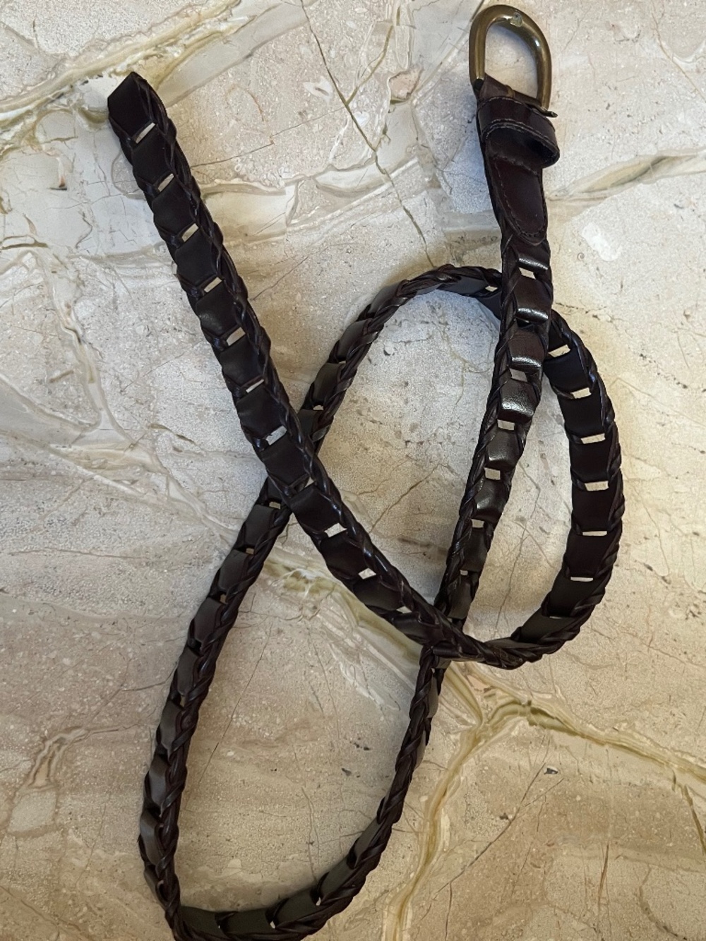 Vintage Woven Linked Leather Belt Brown M/L Brass Buckle Boho Western